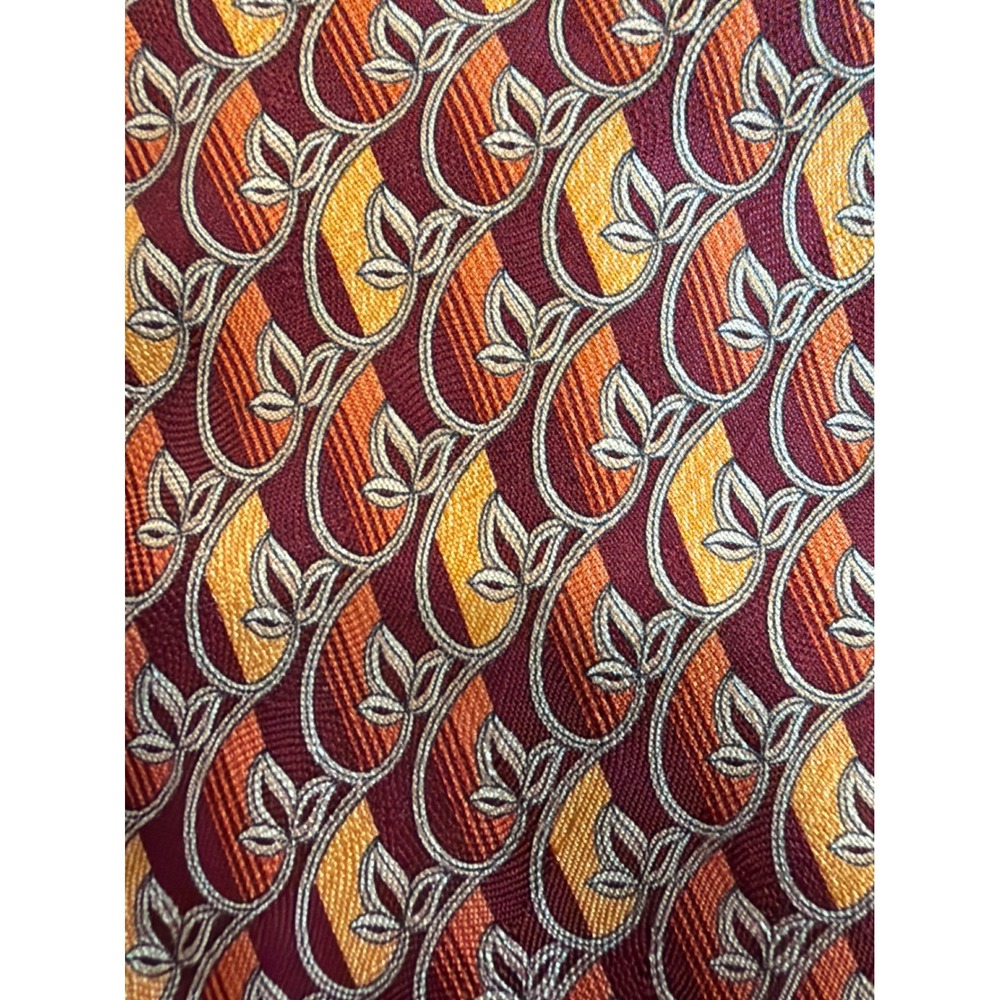 Ermenegildo Zegna Silk Tie Burgundy Orange Geometric Leaf Disegno Esclusivo - Picture 5 of 7